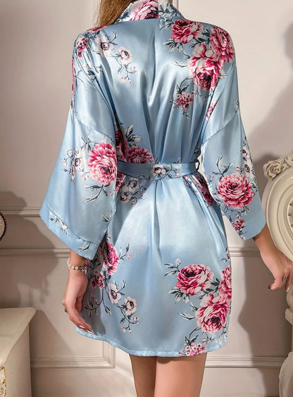 Sexy Blue Chinese Embroidered Miniskirt Nightgown Nightdress Suspender Nightgown Set