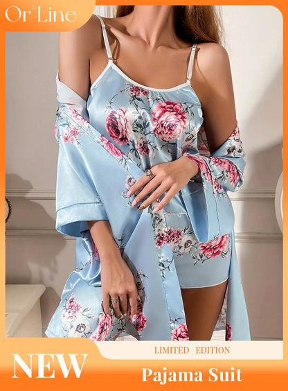 Sexy Blue Chinese Embroidered Miniskirt Nightgown Nightdress Suspender Nightgown Set