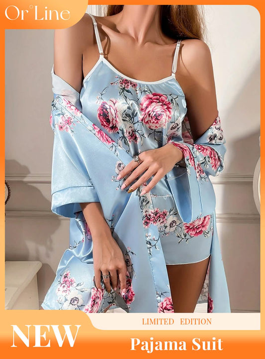 Sexy Blue Chinese Embroidered Miniskirt Nightgown Nightdress Suspender Nightgown Set