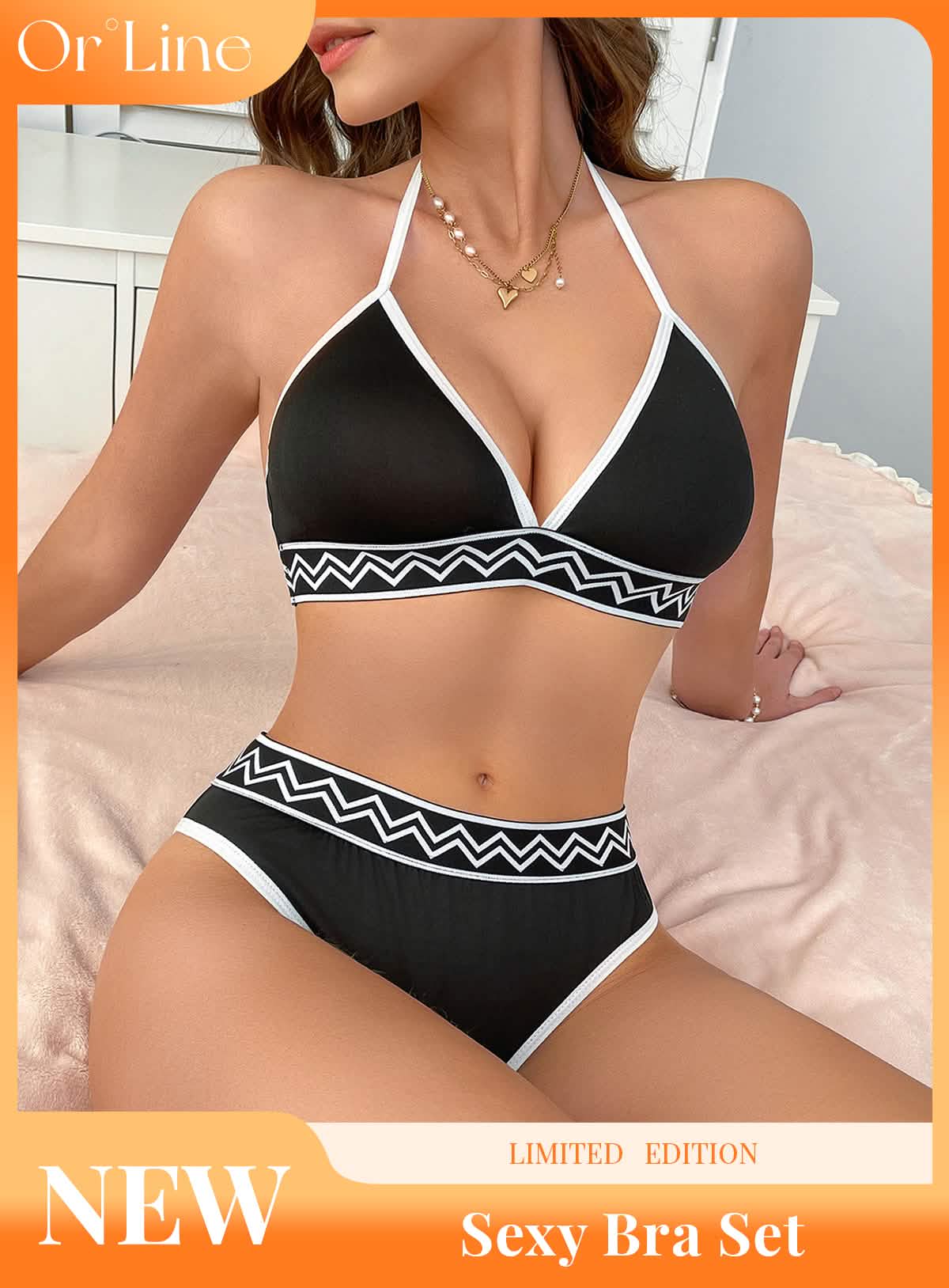 Sexy black silk high stretch bikini lingerie see-through cut-out seduction exposing bra panties set