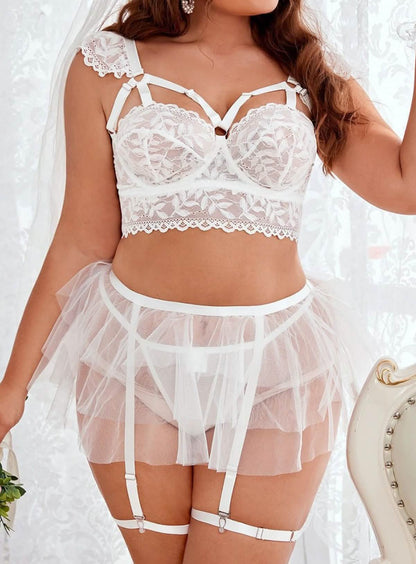 Sexy bride wedding dress style white lace embroidery bikini underwear see-through hollow sexy outfit pajamas bra panties set