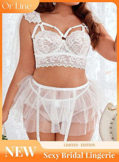 Sexy bride wedding dress style white lace embroidery bikini underwear see-through hollow sexy outfit pajamas bra panties set