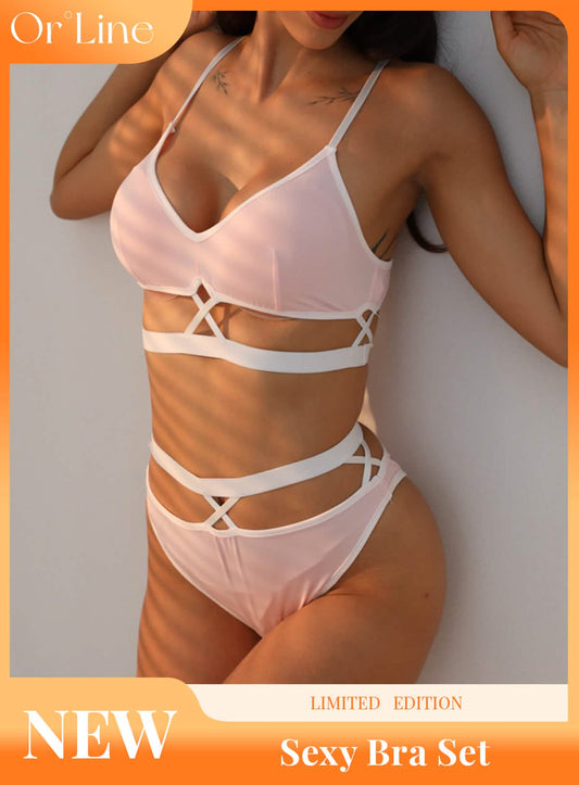 Sexy elastic solid color underwear bikini hollow underwear set