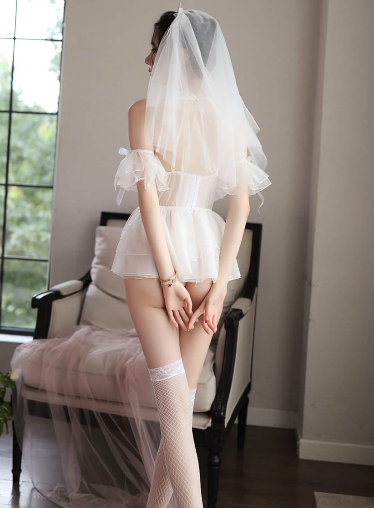 Sexy lace embroidery bridal wedding dress style see-through sexy lingerie bodysuit miniskirt