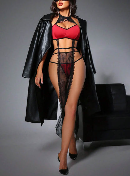 Sexy lace embroidery embroidery front and back skirt lingerie erotic bikini seduction lingerie