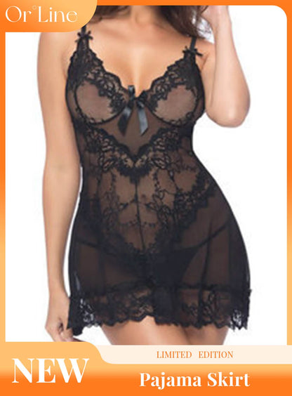 Sexy lace embroidery lingerie dress perspective hollow sexy outfit pajamas suspender skirt nightdress