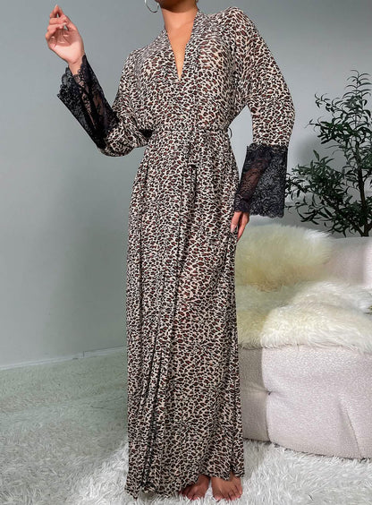 Sexy lace lingerie leopard print lingerie see-through nightgown pajamas nightdress