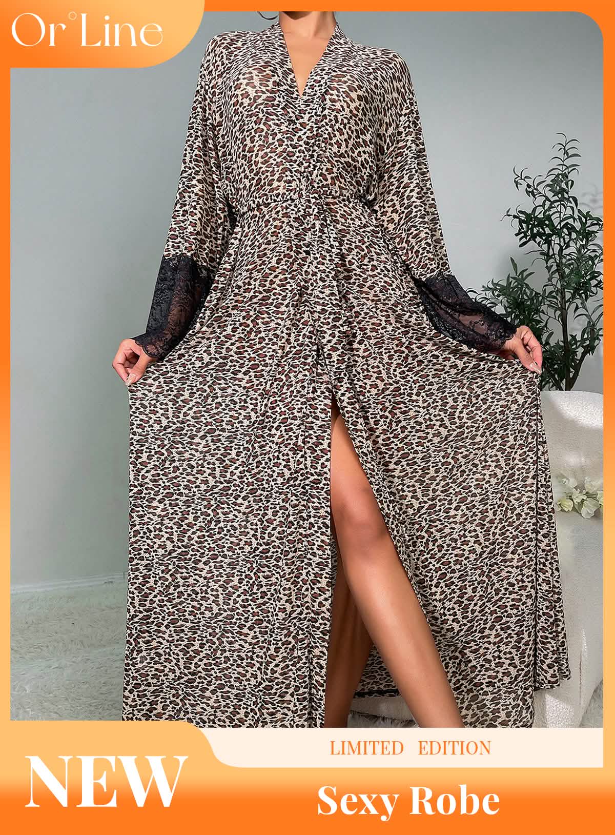 Sexy lace lingerie leopard print lingerie see-through nightgown pajamas nightdress