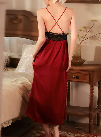 Sexy lace silk see-through suspender nightdress pajamas