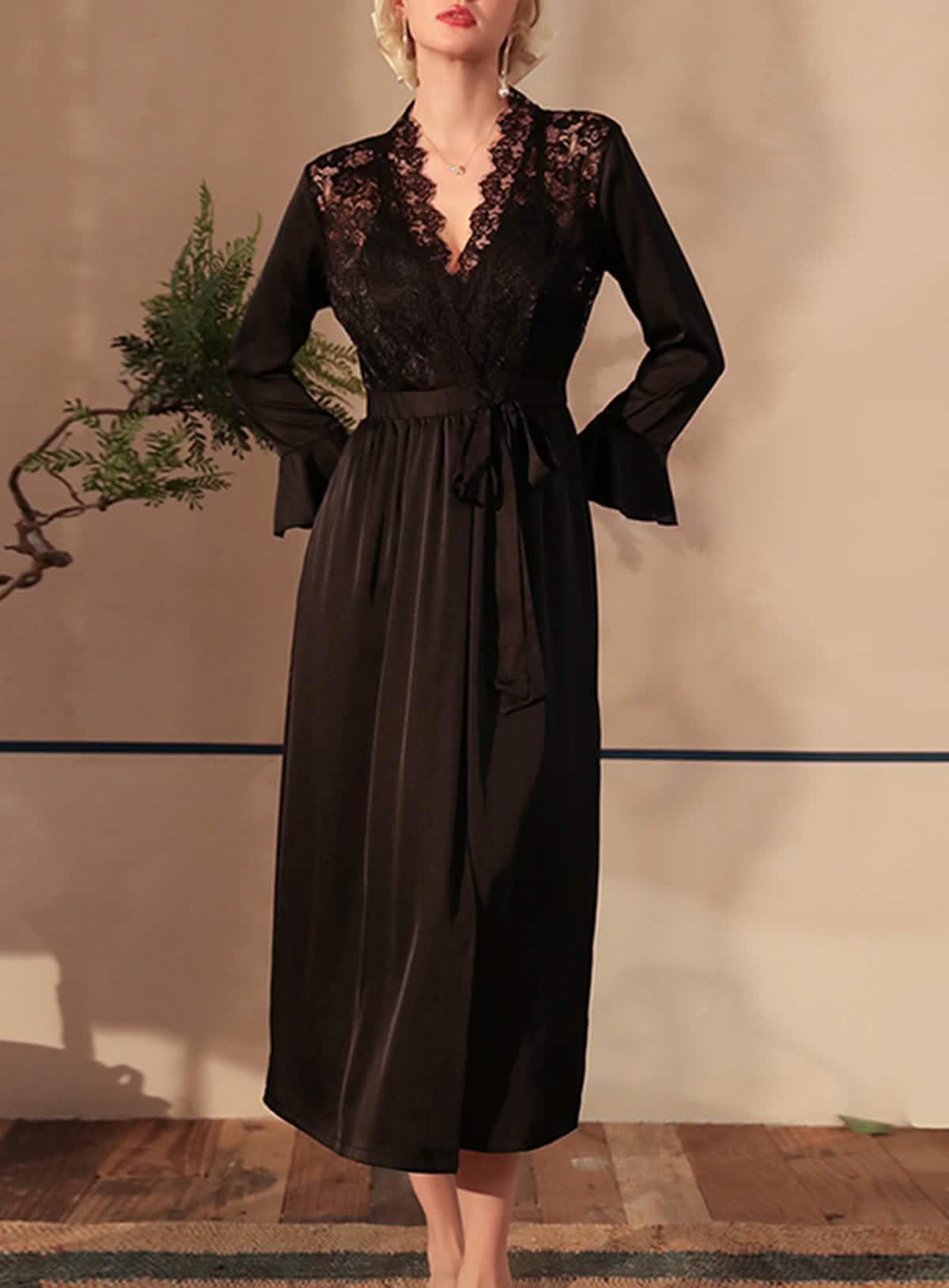 Sexy lace silk see-through suspender nightdress pajamas