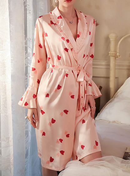 Sexy pink silk cute palace style high slit pajamas, nightgowns, bathrobes, morning robes