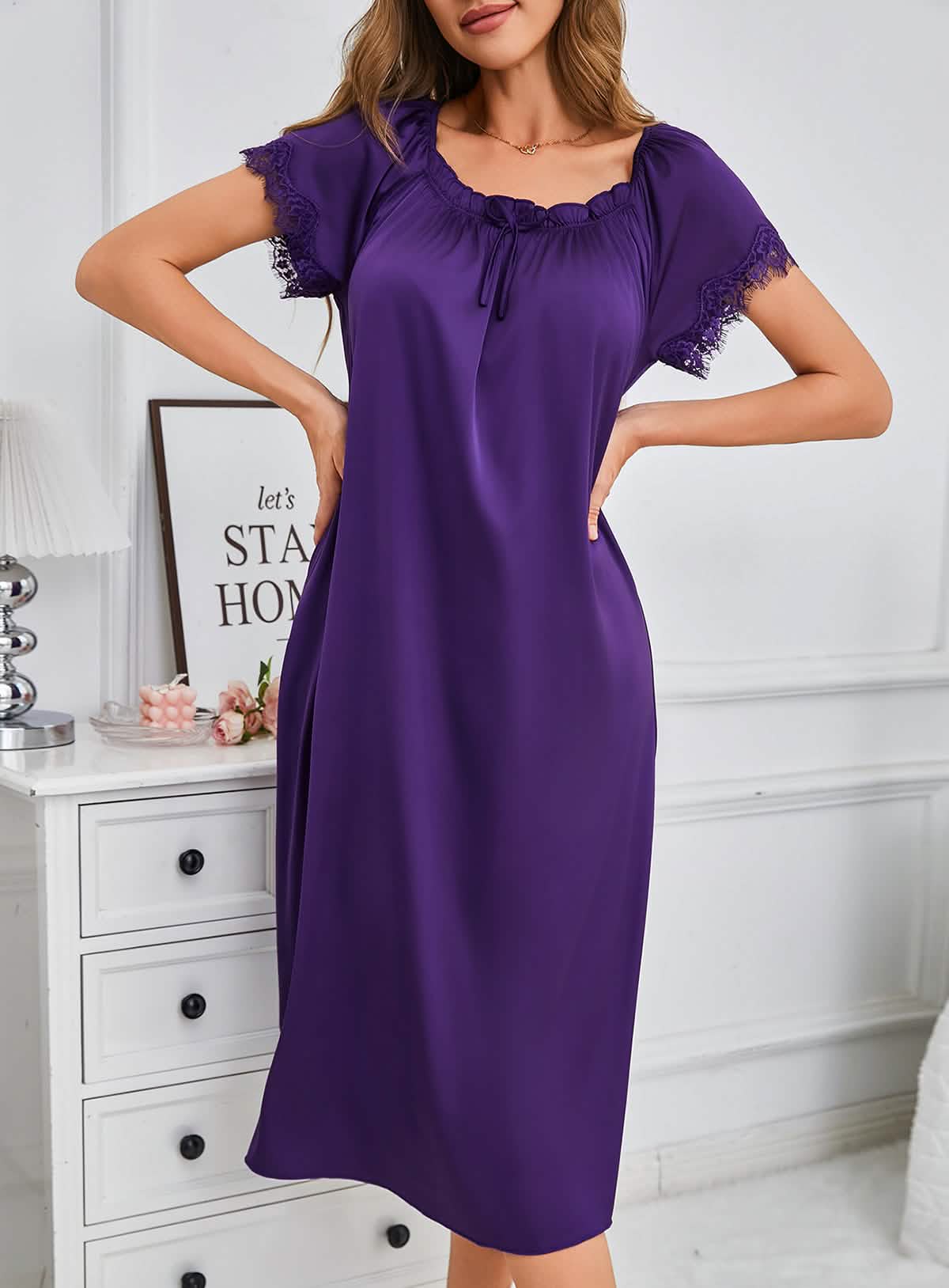 Sexy purple silk lace embroidery embroidery lingerie see-through cut-out seduction exposing dress pajamas pajamas