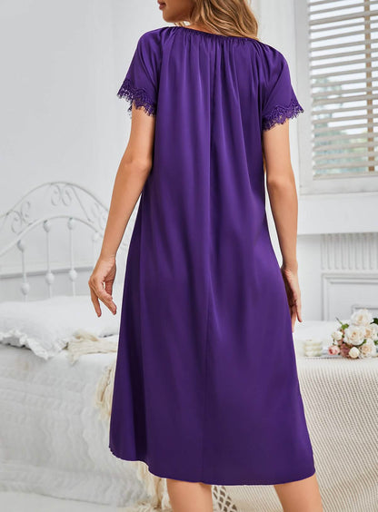 Sexy purple silk lace embroidery embroidery lingerie see-through cut-out seduction exposing dress pajamas pajamas
