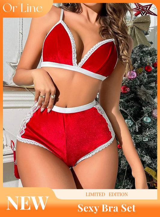 Sexy red lace lingerie silk sexy dress panties bra set