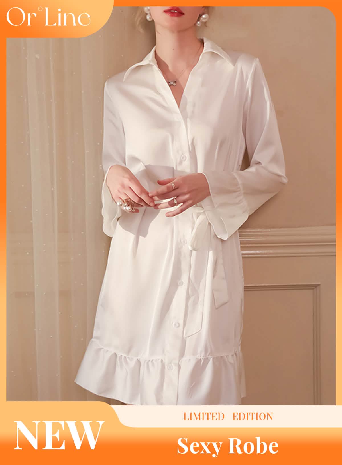 Sexy silk French court style shirt dress with belt sheer pajamas dressing gown
