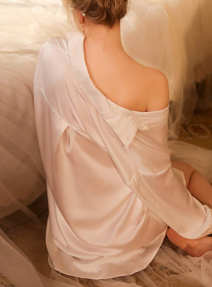 Sexy silk French court style shirt style miniskirt