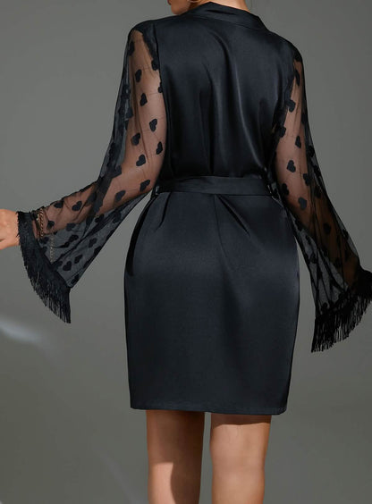 Sexy silk lace embroidery bridal belt low cut lingerie see-through cut-out seduction pajamas nightgown bathrobe