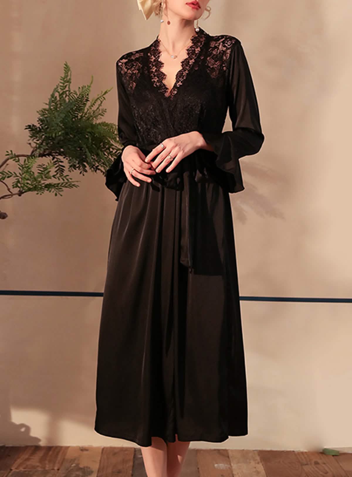 Silk Lace Elegant Robe Dress Set