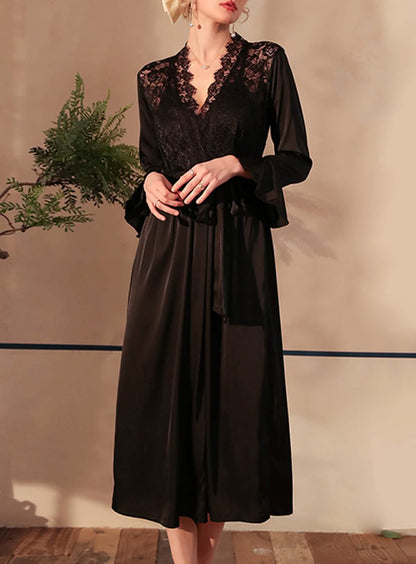 Silk Lace Elegant Robe Dress Set