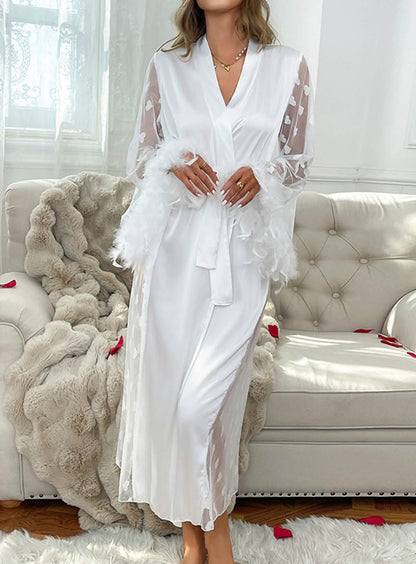 Sexy silk lace embroidery bridal belt low cut lingerie see-through cut-out seduction pajamas nightgown bathrobe