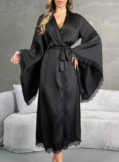 Sexy silk lace embroidery bridal dress style deep V low cut lingerie see-through cut-out seduction pajamas nightgown bathrobes