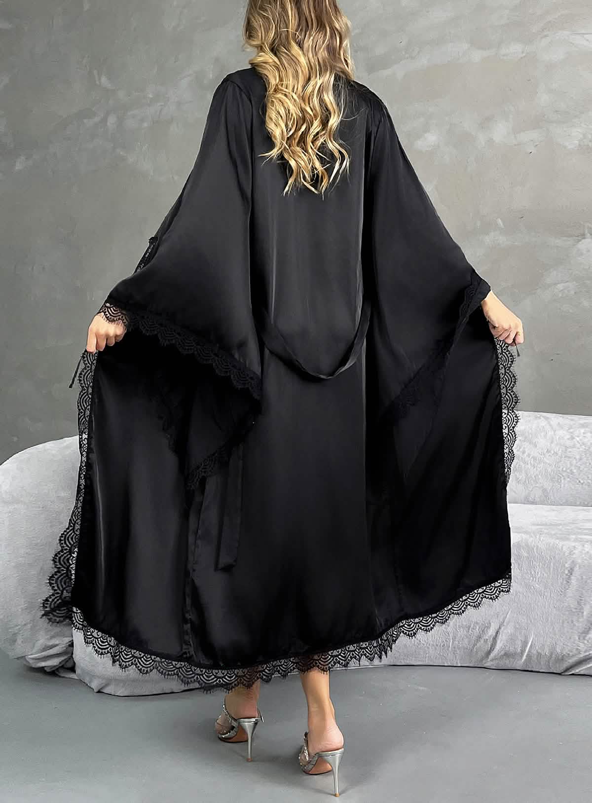 Sexy silk lace embroidery bridal dress style deep V low cut lingerie see-through cut-out seduction pajamas nightgown bathrobes