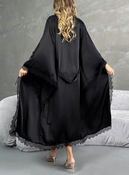 Sexy silk lace embroidery bridal dress style deep V low cut lingerie see-through cut-out seduction pajamas nightgown bathrobes