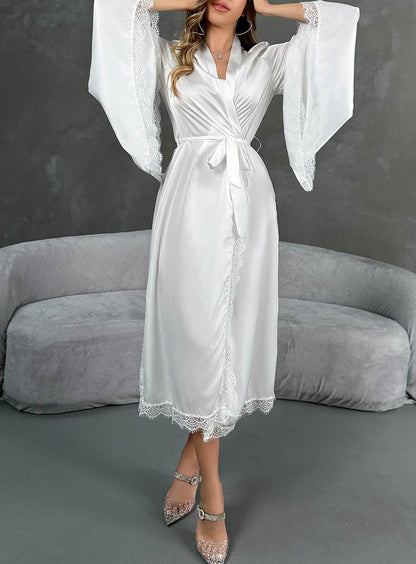 Sexy silk lace embroidery bridal dress style deep V low cut lingerie see-through cut-out seduction pajamas nightgown bathrobes