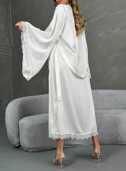 Sexy silk lace embroidery bridal dress style deep V low cut lingerie see-through cut-out seduction pajamas nightgown bathrobes
