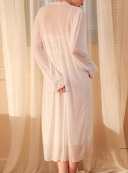 Sexy silk lace embroidery low cut see-through pajamas nightgowns sundress set bathrobe