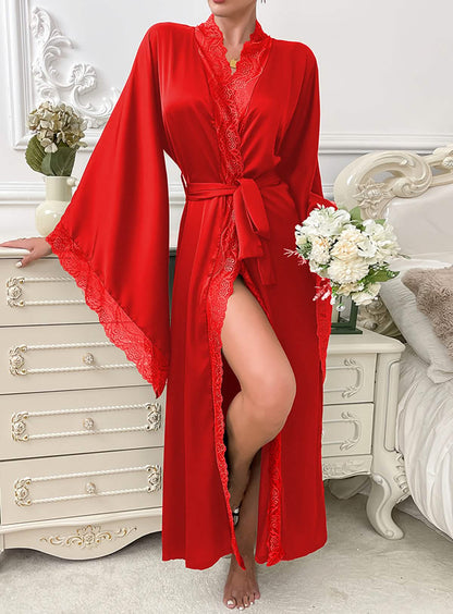Sexy Silk High Slit Lace Cut-Out Robe