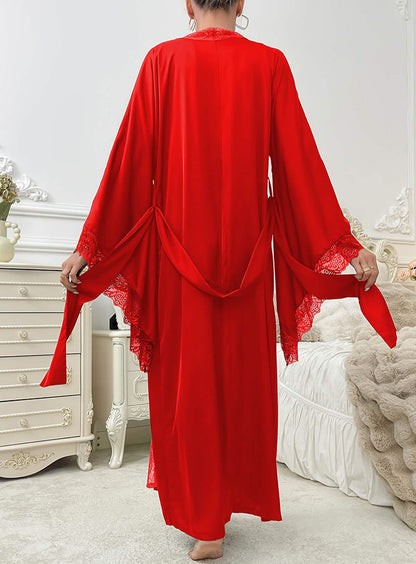 Sexy Silk High Slit Lace Cut-Out Robe