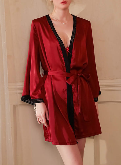 Sexy silk palace style embroidery embroidered lace lingerie suspender pajamas pajamas nightgown bathrobe set