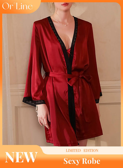 Sexy silk palace style embroidery embroidered lace lingerie suspender pajamas pajamas nightgown bathrobe set