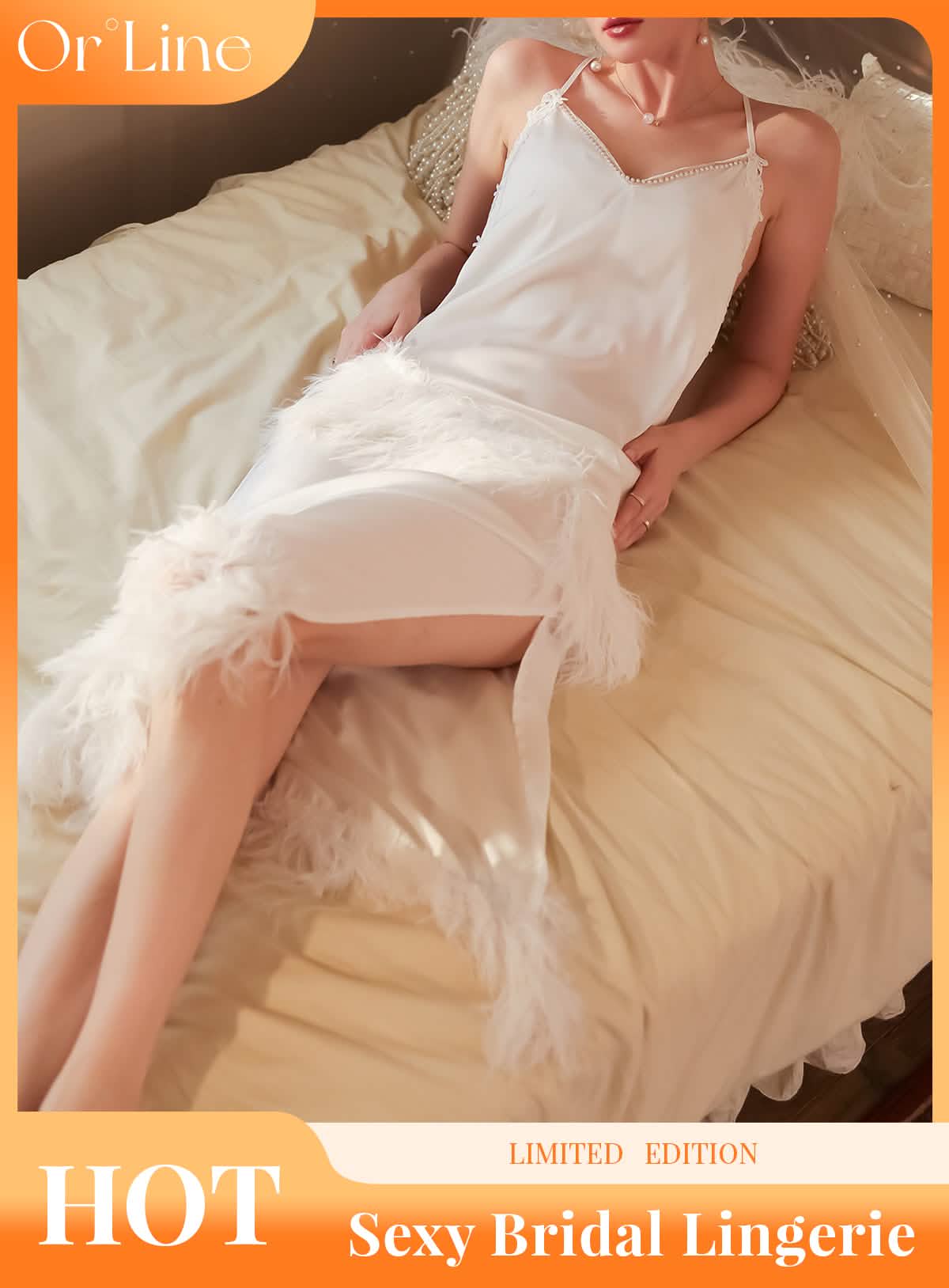 Sexy white silk lace embroidery bridal wedding dress style deep V low cut lingerie see-through cutout seduction dress slip dress high slit cake dress