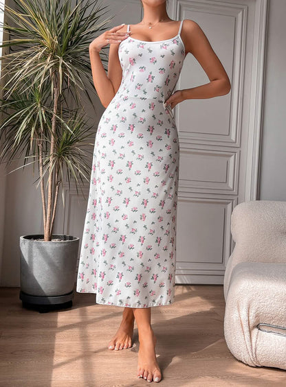 Sexy white silk printed lingerie sheer cut-out seduction exposing sundress, miniskirt, pajamas, pajamas