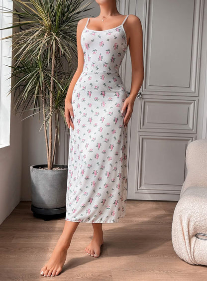 Sexy white silk printed lingerie sheer cut-out seduction exposing sundress, miniskirt, pajamas, pajamas