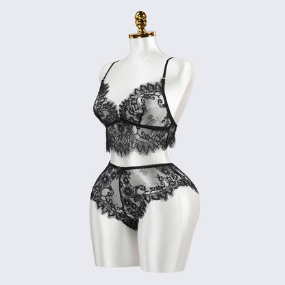 Sexy Black Lace Embroidery Lingerie See-Through Sexy Bra Panties Set