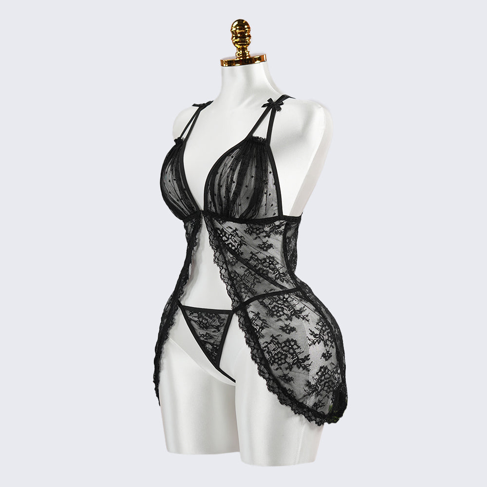 Sexy Black Lace Embroidery Sheer Seduction Babydoll Lingerie