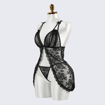 Sexy Black Lace Embroidery Sheer Seduction Babydoll Lingerie