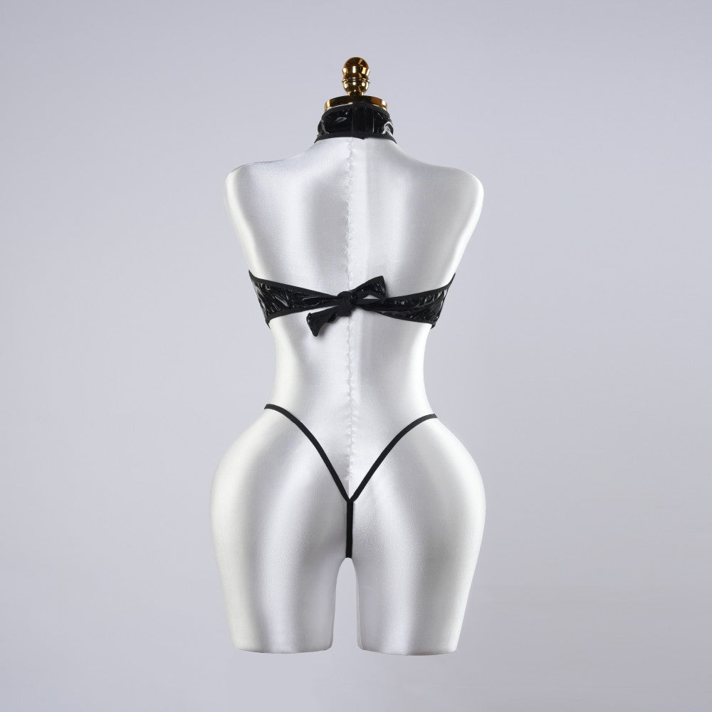 Sexy Black Leather Lingerie Bodysuit