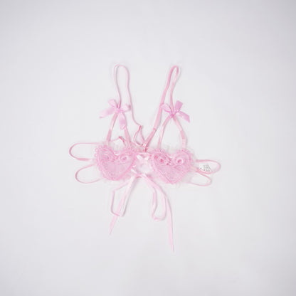 Sexy Pink Lace Embroidery Erotic Seduction Bra Thong Set