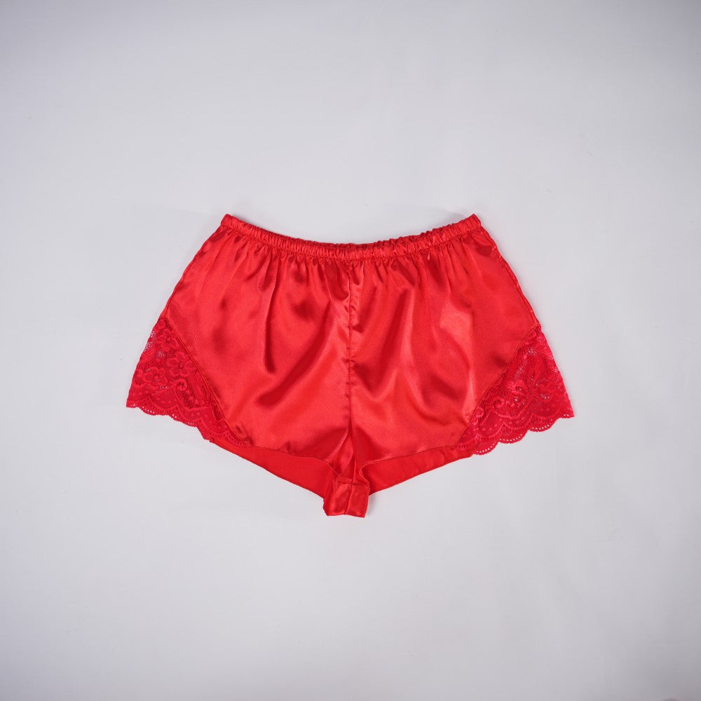 Sexy Red Silk Lace Seduction Exposed Pajamas Set