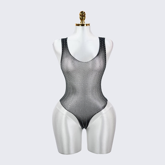 Sexy Seductive Rhinestone Crystal Lingerie Mesh Bodysuit