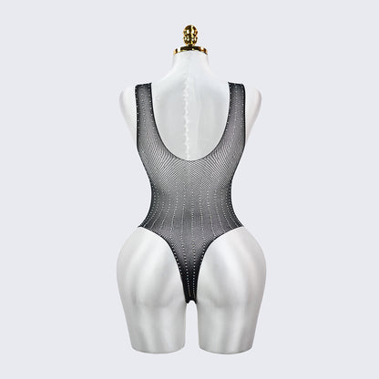 Sexy Seductive Rhinestone Crystal Lingerie Mesh Bodysuit