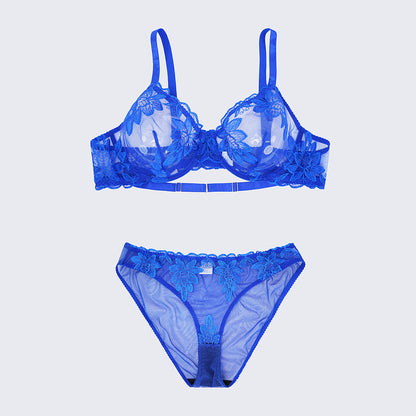 Sexy Sheer Lace Embroidered See Through Bra Panty Set