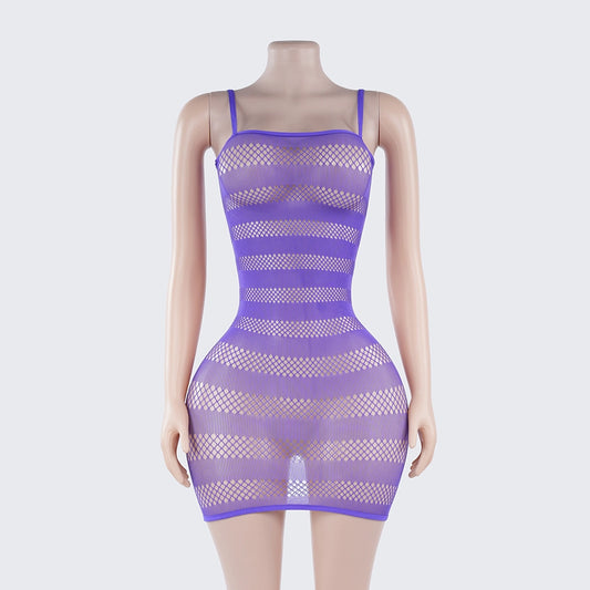 [2+ Items, 300 EGP Each] Sexy Striped Fishnet Spaghetti Strap Chemise