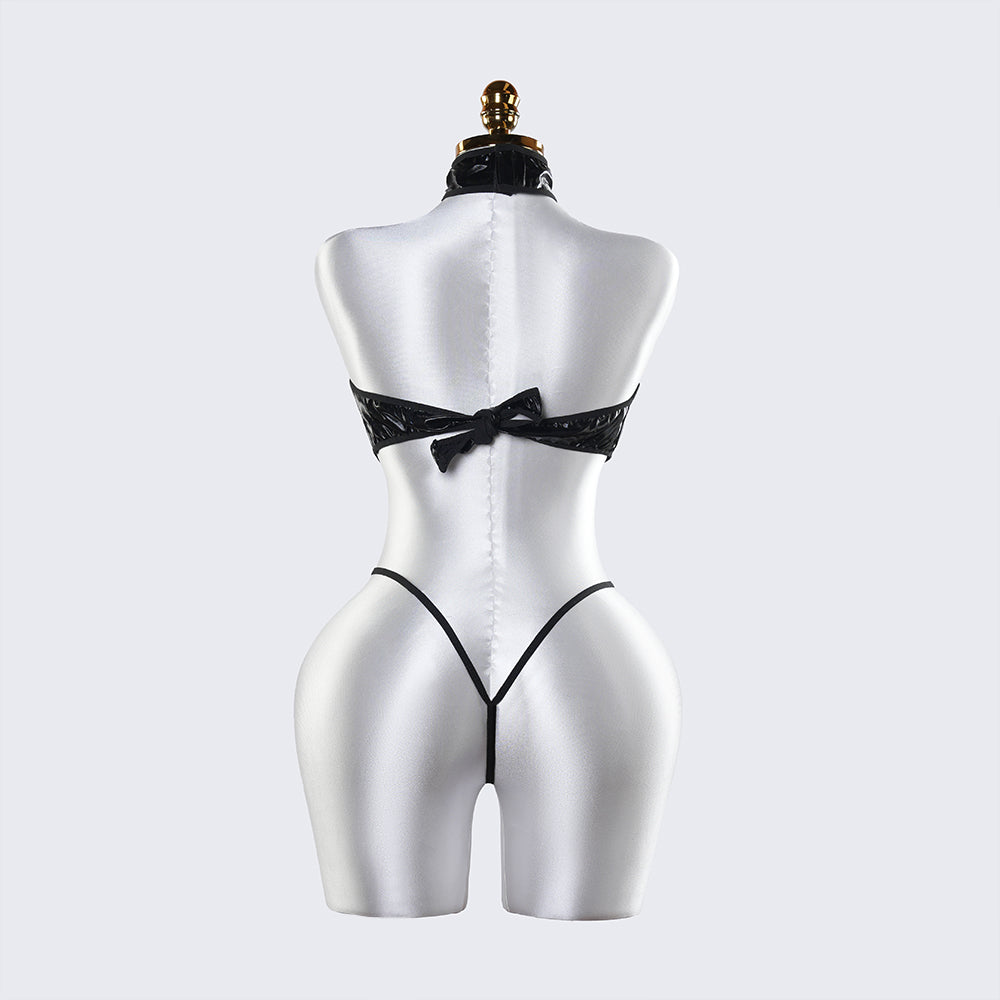 Sexy Black Leather Lingerie Bodysuit