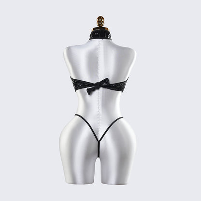 Sexy Black Leather Lingerie Bodysuit