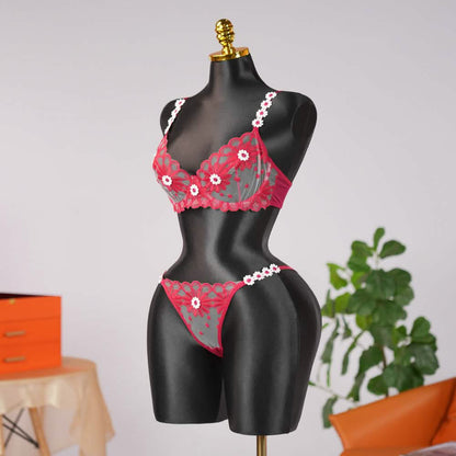 Sheer Lace Floral Embroidery Bra Panty Set